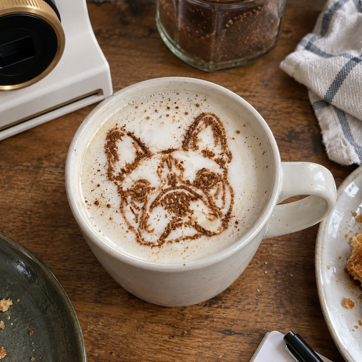 Cappuccino con il ritratto di un cane in cacao
