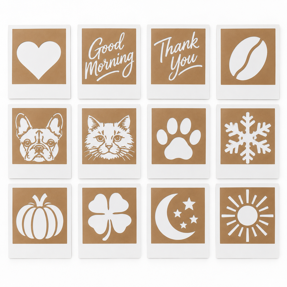 Le 12 card stencil incluse nel kit